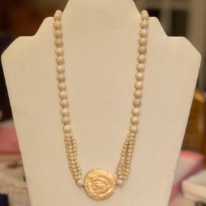 Vintage, hand-carved, ox bone rose pendant